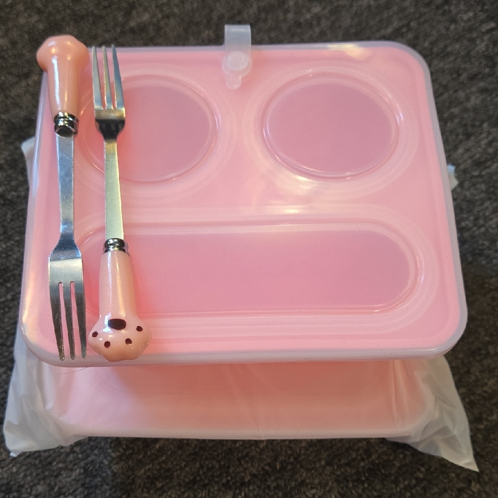Pink Silicone Reusable Snack And Or Meal Containers with Utensils